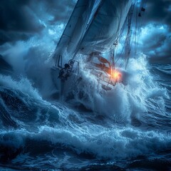 Beautiful view of a racing sailboat in the ocean - obrazy, fototapety, plakaty