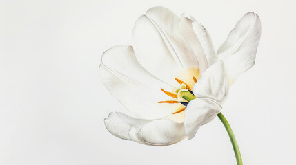 Obraz premium Aquarelle hand drawn white tulip. Watercolor flower on white background. Template for greeting card. Generative AI