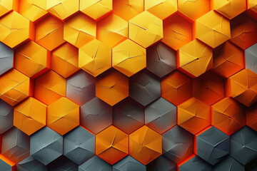 A hexagonal yellow texture forms the basis of this abstract background, incorporating shades of yellow and orange.
