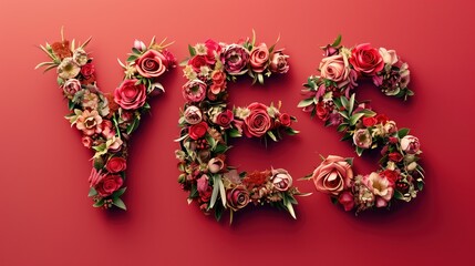 Yes, roses! An inscription of flowers in the shape of the word YES. The word yes rose. A flower in shape of the YES sign. Say YES! Talk to the flowers - they love it. Post, blog, presentation, AD, bg