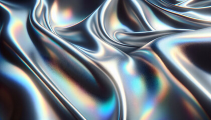 Holography abstract background, hologram,  iridescent metallic, wavy, dark silver, texture, background