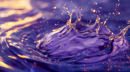 Abstract water splash in 3D rendering, indigo lavender and gold colors