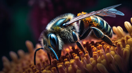 Fototapeta na wymiar A Close-up of a Bee Collecting Pollen сreated with Generative Ai