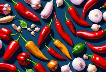 P&oacute;ster ilustraci&oacute;n pimientos fondo azul