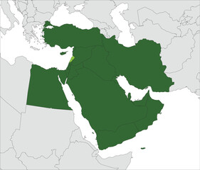  Light green map of LEBANON inside highlighted dark green map of the Middle East