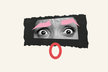 Composite photo collage of part girl face pink eyebrows eyes fright panic hopelessness anxiety...