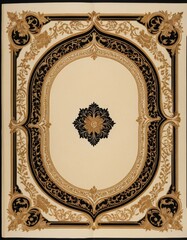 An arch-shaped vintage frame featuring an ornate black floral design on a creamy backdrop. A perfect piece for adding a touch of class to any space.