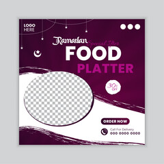 Ramadan special food sale social media post design template. Ramadan delicious iftar menu sale social media and Instagram Post web banner template design. website banner and islamic background design