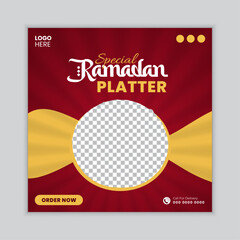 Ramadan special food sale social media post design template. Ramadan delicious iftar menu sale social media and Instagram Post web banner template design. website banner and islamic background design