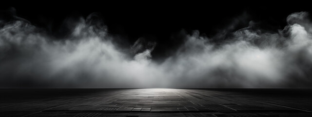 Ethereal Smoke over Wooden Stage - obrazy, fototapety, plakaty