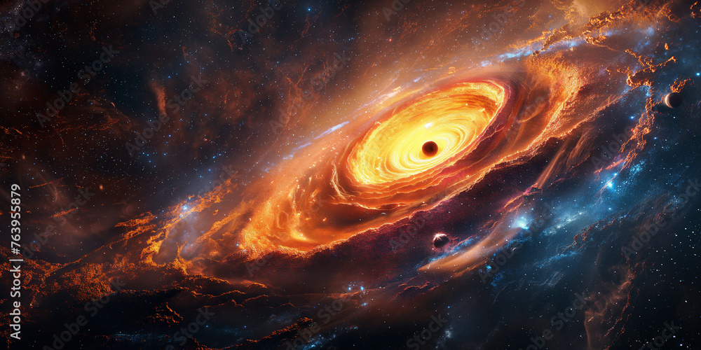 Wall mural black hole, supernova, wormhole with planets in galaxy