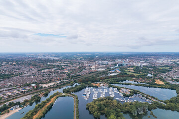 Fototapeta na wymiar amazing aerial view of the Caversham Lakes, Reading, Berkshire