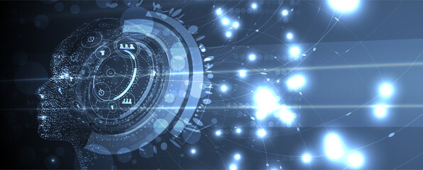 Abstract Artificial intelligence. Cloud computing. Machine learning. Technology web background. Virtual concept futuristic background