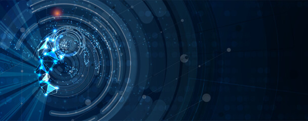 Abstract Artificial intelligence. Cloud computing. Machine learning. Technology web background. Virtual concept futuristic background