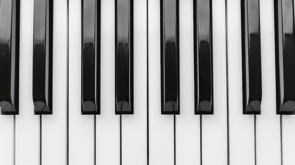 Close up monochrome image of black and white piano keyboard for detailed viewing