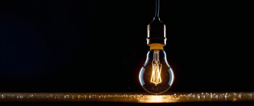 The warm glow of an incandescent bulb captures the essence of inspiration against the dark. The delicate filaments are sharply focused, evoking a sense of clarity and thought.