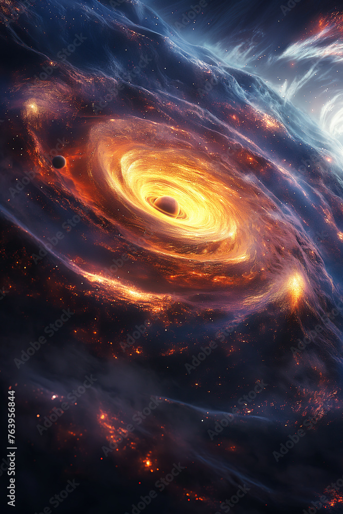 Wall mural fantastic multicolored outer space with stars, constellations, galaxies, planets and black hole