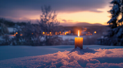 Winter Landscape at Night with a Candle Lamp 