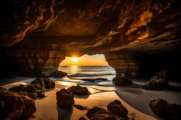 Sea Caves beach cave sun horizon