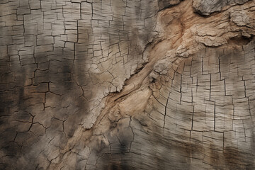 The rough, weathered surface of the tree trunk art design