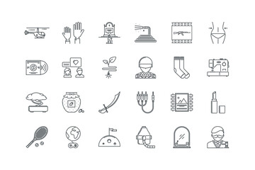 Hand,Helicopter,Jam,Judge,Mirror,Oxygen,Planet,Planet,Pomade,Poster,Rca,Saber,Saucepan,Sewing,Socks,Soldier,Sprout,Talk,Tennis,Tree,Vinyl,Waist,war,Water,Zombie, grave, set icons, vectors illustration