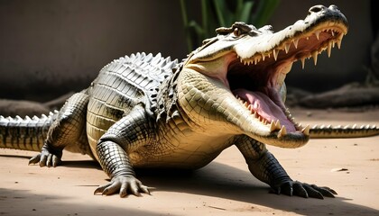 A Crocodile With Its Body Coiled Poised For Attack - obrazy, fototapety, plakaty