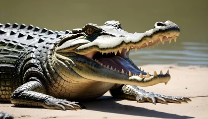 Selbstklebende Fototapeten A Crocodile With Its Body Coiled Poised For Attack © Mahar