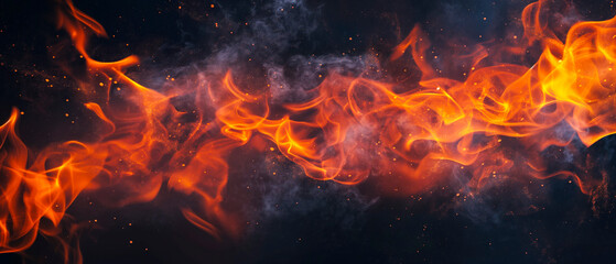 Fototapeta na wymiar Abstract flames of fire with burning smoke floating up on black background