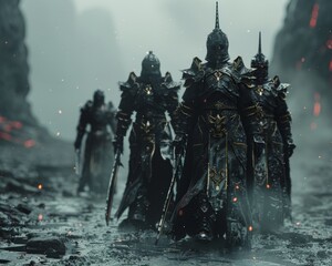 Fototapeta premium In the wake of the Chaos Meteor the Ravagers of Armor and Will march their path marked by the ruin of the Tupefactive Trio is corruption