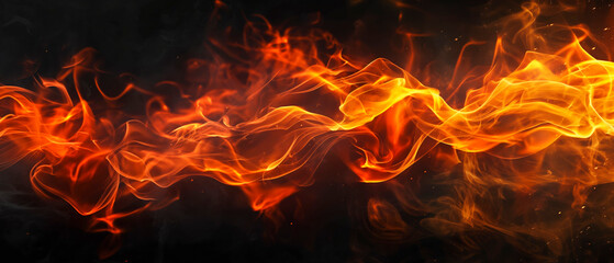 Abstract flames of fire with burning smoke floating up on black background