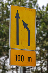Merging Lane Traffic Ahead Road Sign Caution
