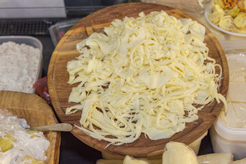 Made from Cows Milk Pulled Mozzarella Shredded Cheese Strings at Tray