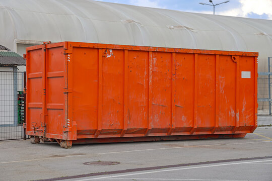 Large Orange Roll Off Dumpster Industrial Waste Management