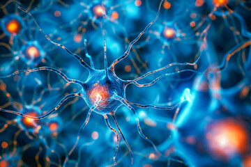 Background from nerve cells or neural networks with cell activity between each other. Neurology and the nervous system concept and showcase