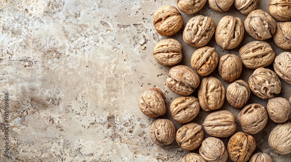 Aufkleber assorted nuts on neutral background with ample space for versatile text placement