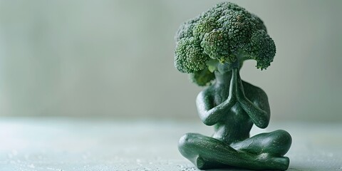 Broccoli Yoga Pose on White Background Showcasing Flexibility,Wellness,and Mindful Living