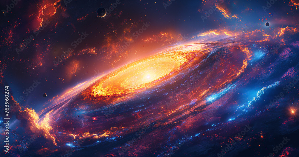 Wall mural fantastic bright multicolored outer space with stars, galaxies, constellations, planets and a black 