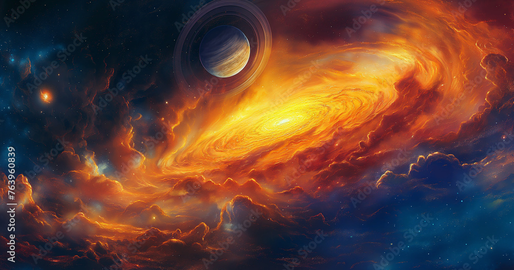 Wall mural magic outer space with stars, galaxies, constellations, planets and black hole