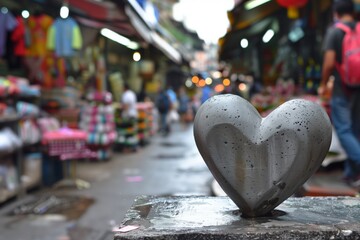 Naklejka premium concrete heart in a busy city market alley