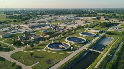 Fototapeta na wymiar Drone shot showing the entire water treatment plant