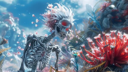 skeleton marches towards the harpy is call a crash resounding near the serene sea anemone - obrazy, fototapety, plakaty