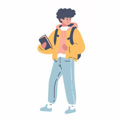Fototapeta premium illustration of student reading book, scholar boy teenager studying educational materials, isolated flat vector modern illustration of child, full of curiosity and motivation