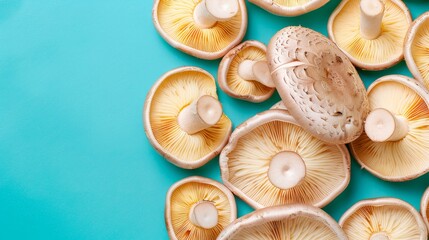 Oyster mushroom pleurotus ostreatus on a serene and tranquil pastel colored background