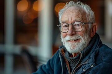Elderly man sitting in a cozy cafe contemplating life