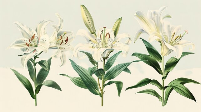 Vintage illustration of set of lily,Generative ai, 
