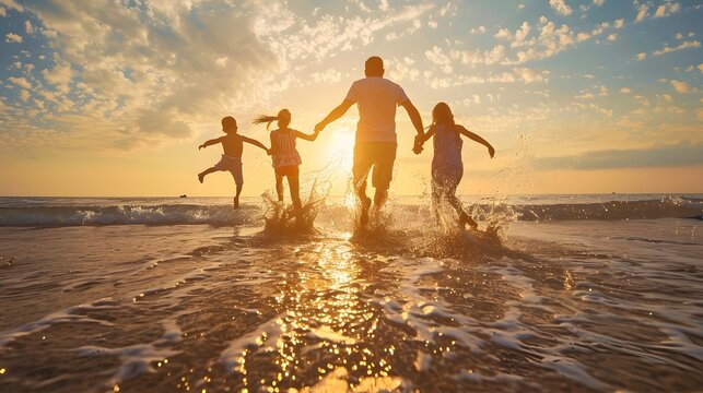 Family Bonding During a Sunset Beach Vacation