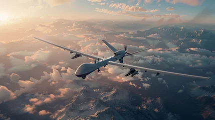 Fototapeten Attack drone in flight, showcasing its sleek design and advanced capabilities © AlfaSmart
