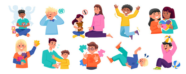 Autism characters in flat design