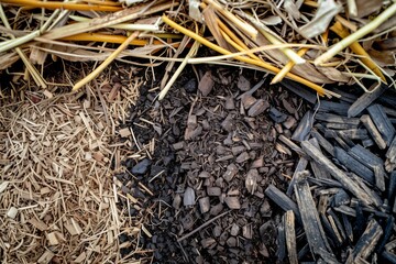 mulch materials: wood chips, straw, and compost