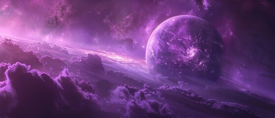 Purple planet static in space vivacious wellness beacon intense chiaroscuro landscape - obrazy, fototapety, plakaty